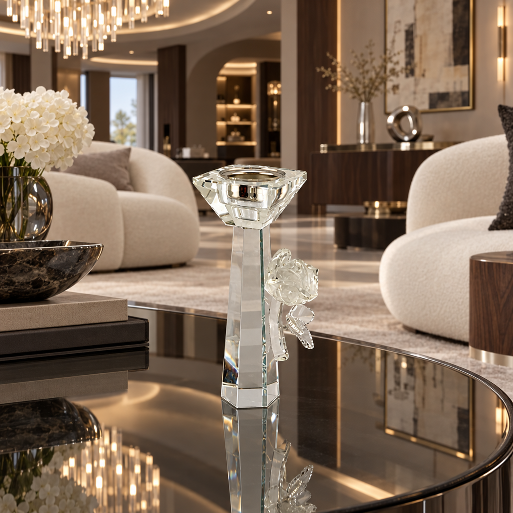 Clear Gulf-style incense burner with rose decoration in a living room